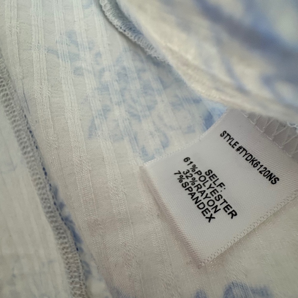 Altar'd State Blue Floral Toile Ribbed Crop Top Open Back Ruffle Small - Picture 6 of 7